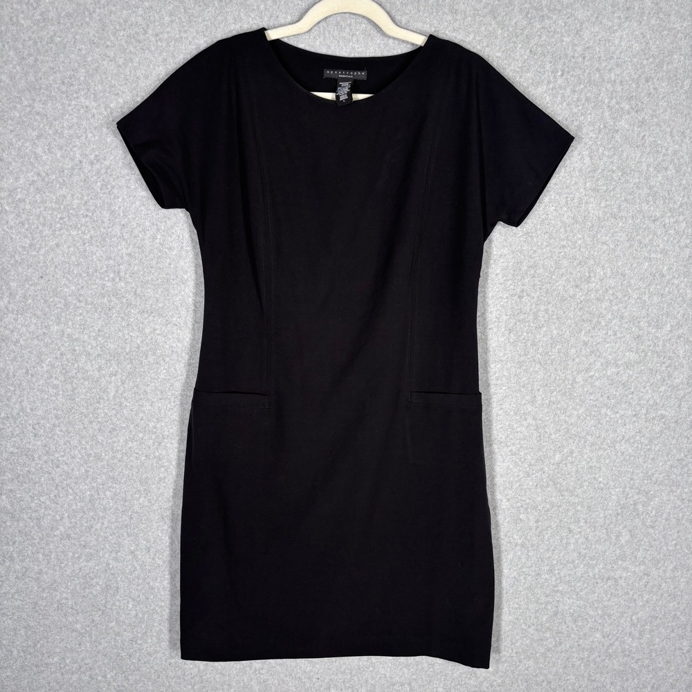 Apostrophe Little Black Pencil Dress 8 Sheath Stretch Career Church‎ Classic LBD